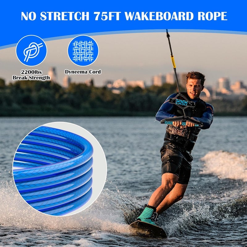 SETYPARY Dyneema No Stretch Wakeboard Rope and Handle, 75FT Floating Wakeboard Tow Rope with T-Handle for Doing Spin Skill, 4-Sections Ski Ropes for Water Skiing, Watetsports Ropes for Kneeboarding - Image 2